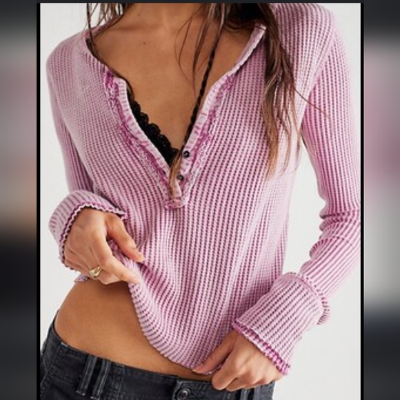 Free People Tops - Free People Colt Top Waffle Knit V-Neck Long Sleeve Thermal Top size XS